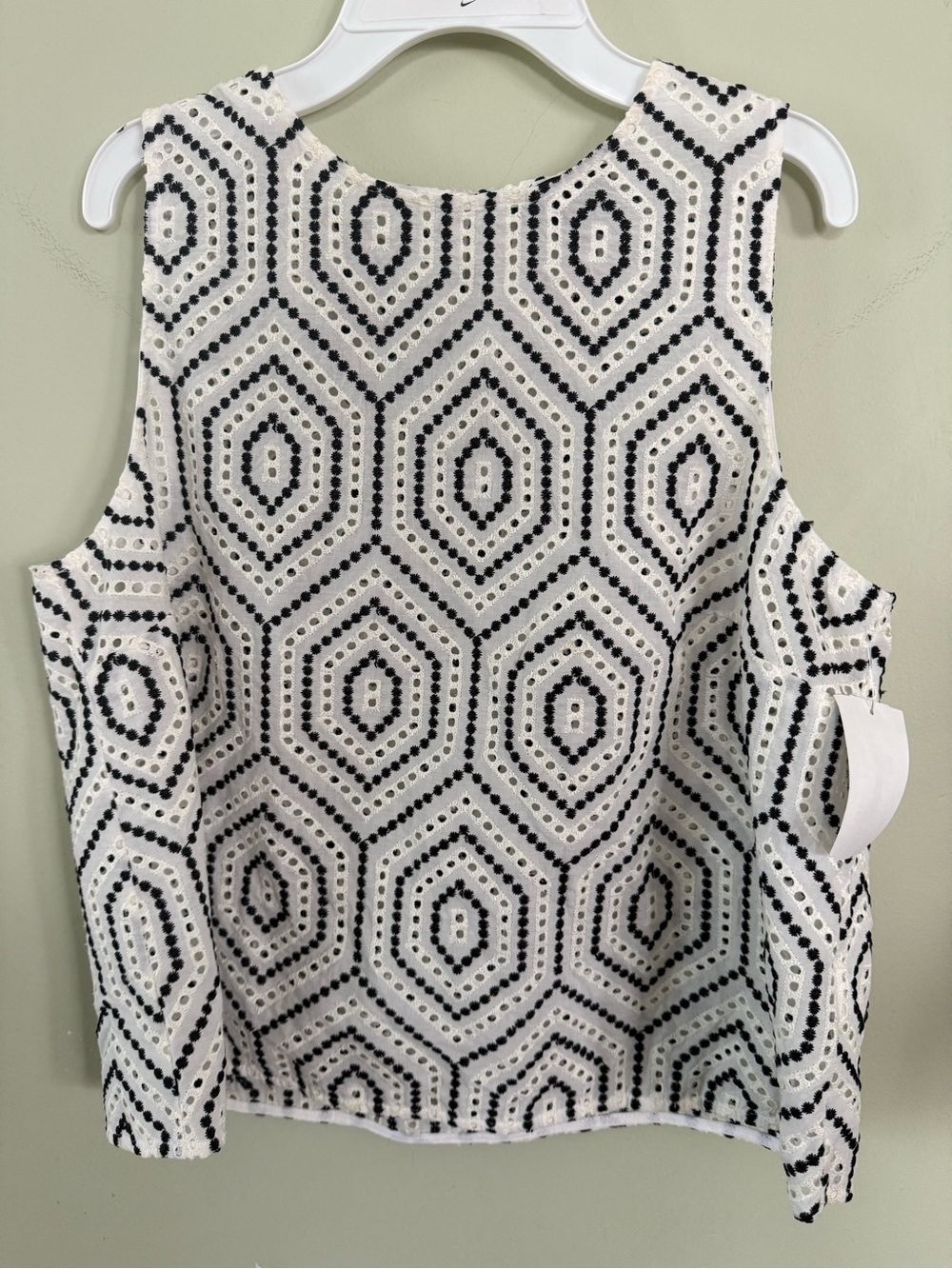 1. State White Sleeveless Top with Black Geometric Dot Pattern